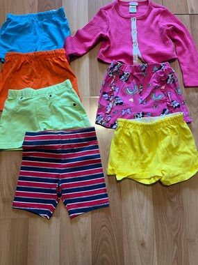 Girls assorted summer shorts and long sleeve cardigan bundle sizes 4T 
7 pc.